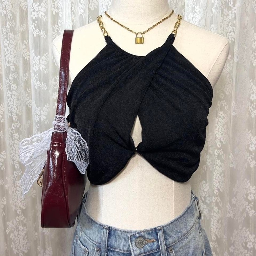 Cider Black Going Out Top Chain Open Back Women‎ XS Party Top Cutout Sexy Preppy